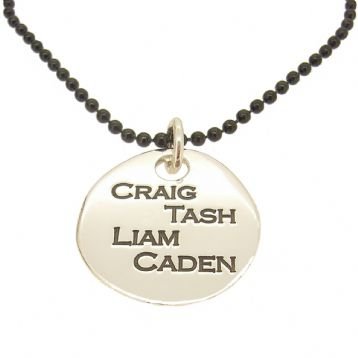 27mm UNISEX TABLET PERSONALISED FAMILY NAME MESSAGE PENDANT BLACK STEEL BALL CHAIN