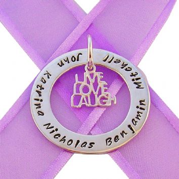 37mm CIRCLE OF LIFE PERSONALISED NAME LIVE LOVE LAUGH PENDANT -37mm-KB56-HR2002