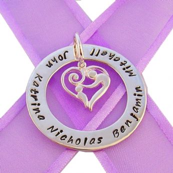37mm CIRCLE OF LIFE PERSONALISED NAME MOTHER BABY CHILD HEART PENDANT -37mm-KB56-KB47