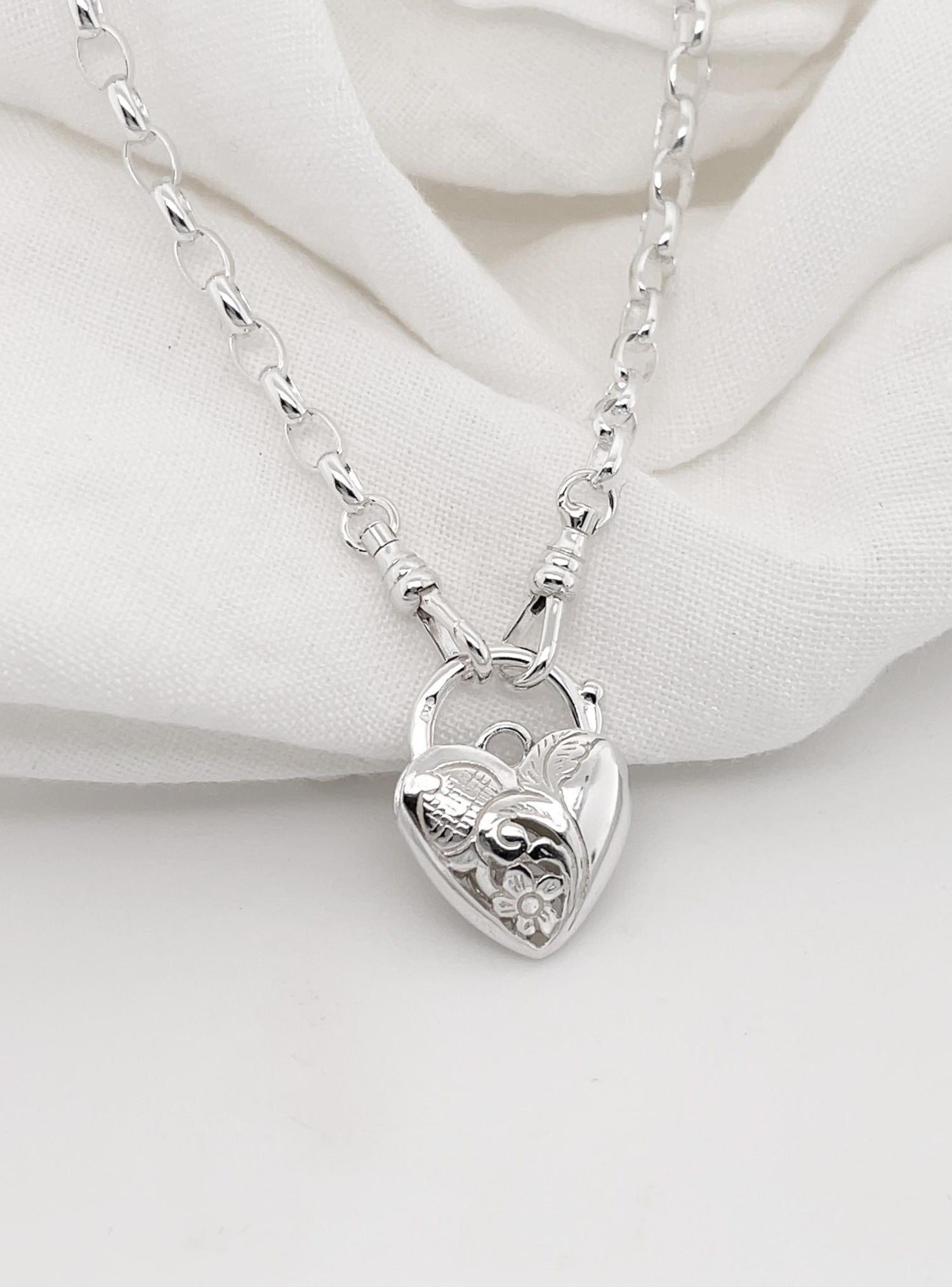 Sterling Silver Padlock Belcher Necklace