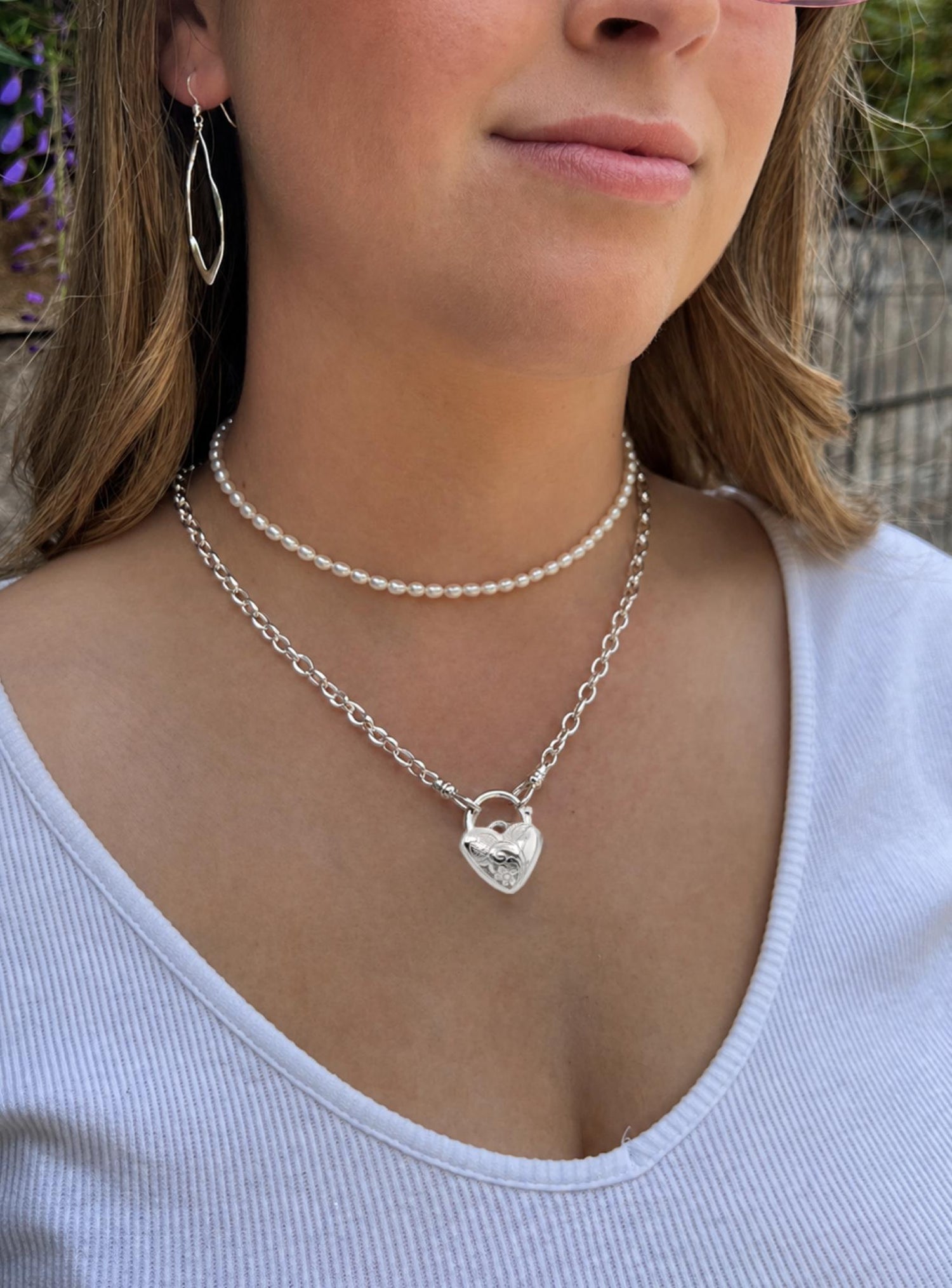 Sterling Silver Padlock Belcher Necklace