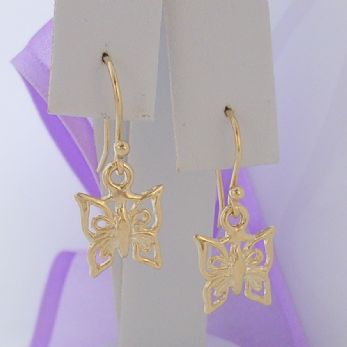 9CT GOLD 11mm BUTTERFLY CHARM BALL DROP HOOK EARRINGS -9Y_ER_HRKB41