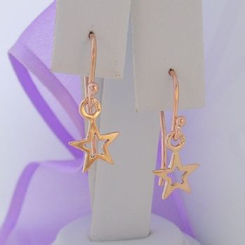 9CT ROSE GOLD 8mm OPEN STAR CHARM DROP HOOK EARRINGS -9R_ER_HR3428