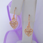 9CT ROSE GOLD 9mm FLOWER HEART CHARM DROP HOOK EARRINGS -9R_ER_HR1539
