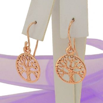 SOLID 9CT ROSE GOLD 14mm TREE OF LIFE CHARM BALL DROP HOOK EARRINGS -9Y_ER_HRKB52