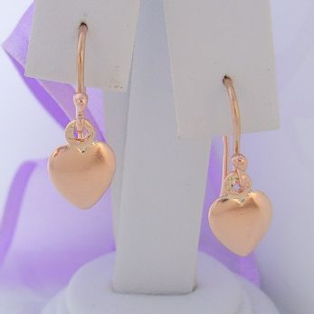 SOLID 9CT ROSE GOLD 8mm HEART CHARM DROP HOOK EARRINGS -9R_ER_HR1980