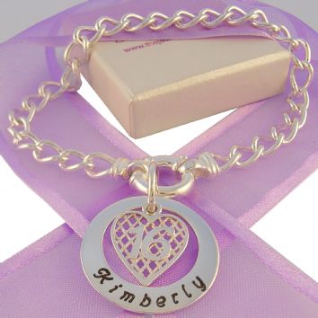 25mm PERSONALISED CIRCLE OF LIFE 16th BIRTHDAY HEART CABLE BRACELET -BLET-25mm-KB57-OLC140BR