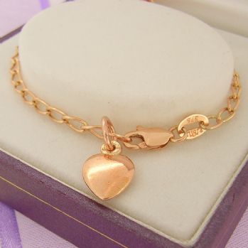 15CM CHILD 9CT ROSE GOLD 8mm HEART CHARM CURB BRACELET -BLET-9R-FL60-HR1980-15cm