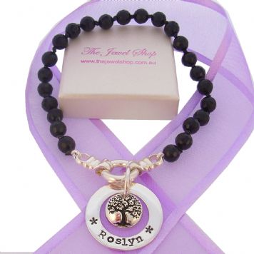 24mm PERSONALISED12mm TREE OF LIFE NAME PENDANT 6mm FACET CUT BLACK ONYX BOLT RING BRACELET -BLET-24mm-54-706-10583-6mmFctBlkOnyx