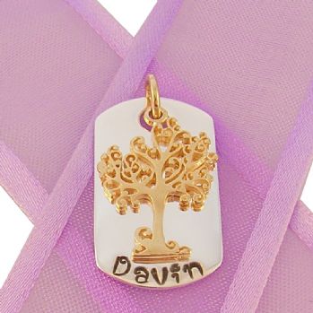14mm x 25mm DOG TAG PERSONALISED 9CT GOLD TREE OF LIFE NAME PENDANT -14mmP-KB60-9Y