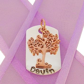 14mm x 25mm DOG TAG PERSONALISED 9CT ROSE GOLD TREE OF LIFE NAME PENDANT -14mmP-KB60-9R