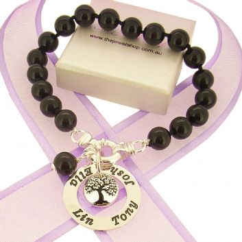25mm PERSONALISED12mm TREE OF LIFE NAME PENDANT 8mm BLACK ONYX BOLT RING BRACELET