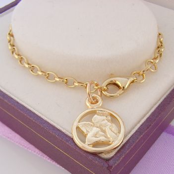 9CT YELLOW GOLD 19cm ADJUST SIZE GUARDIAN ANGEL CHARM BELCHER BRACELET -BLET_9Y_0016