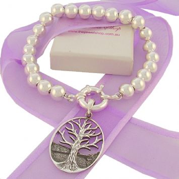 STERLING SILVER 8mm BALL TREE OF LIFE BOLT RING BRACELET BLET_SS_BR-8mmBALL-925-54-706-10148
