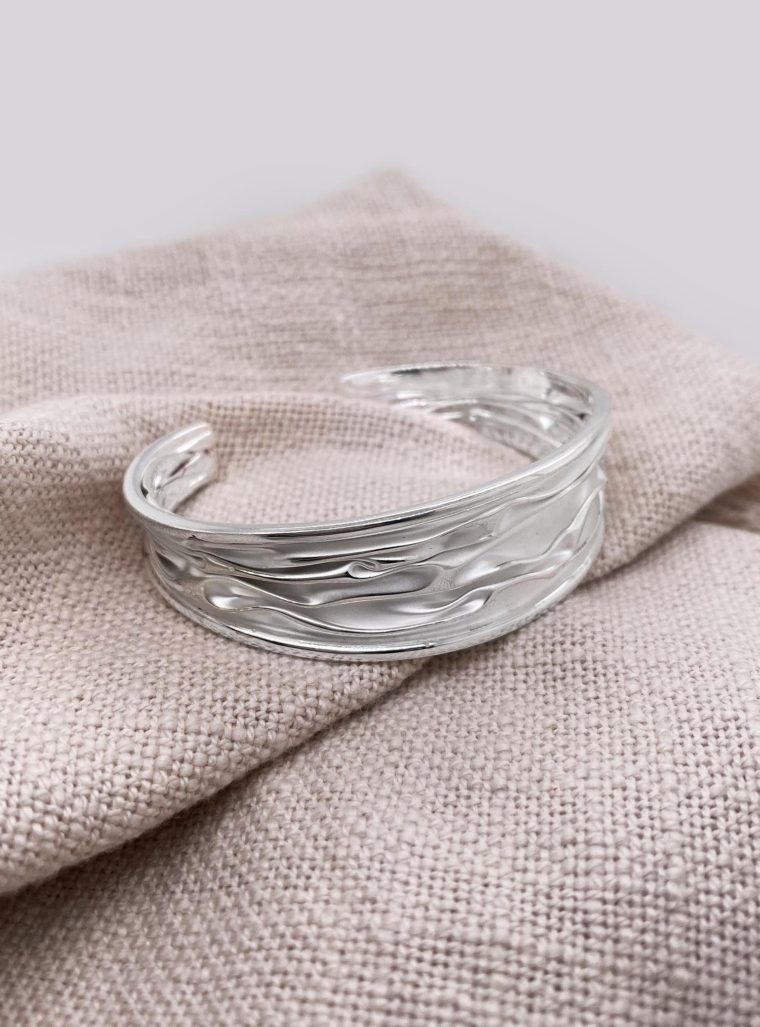 Waves of Love Sterling Silver 19mm Wide Cuff Bangle