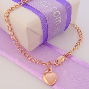 3.3g 9CT ROSE GOLD 2.8mm CURB 8mm SWEET LOVE HEART CHARM BRACELET 19cm -BLET_9R_MC-O.CURB60C-19cm