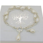 STERLING SILVER TRIPLE ROW CABLE CHAIN DESIGN FRESHWATER PEARL BRACELET