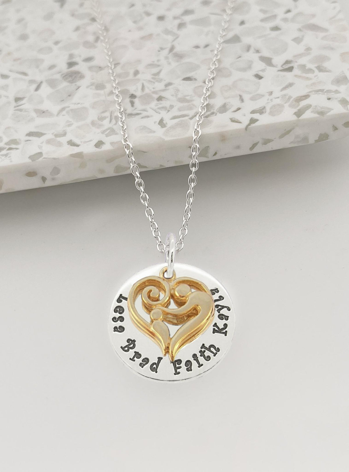 23mm Round Personalised Mother Baby Child Name Pendant Cable Necklace