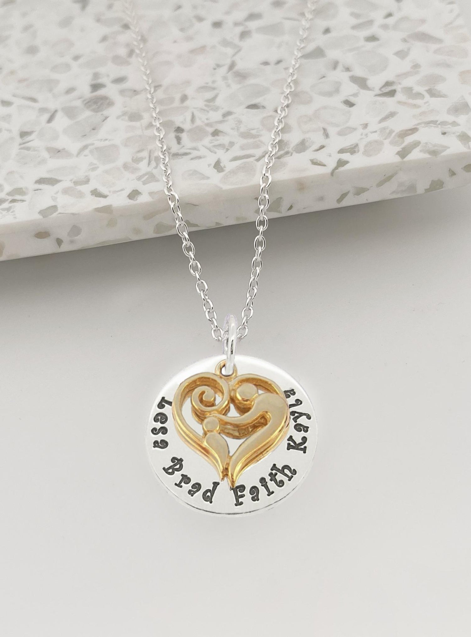 23mm Round Personalised Mother Baby Child Name Pendant Cable Necklace