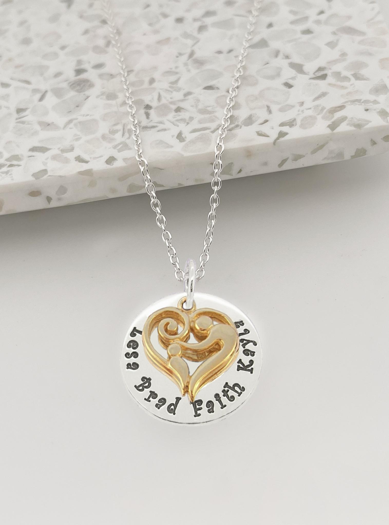 23mm Round Personalised Mother Baby Child Name Pendant Cable Necklace