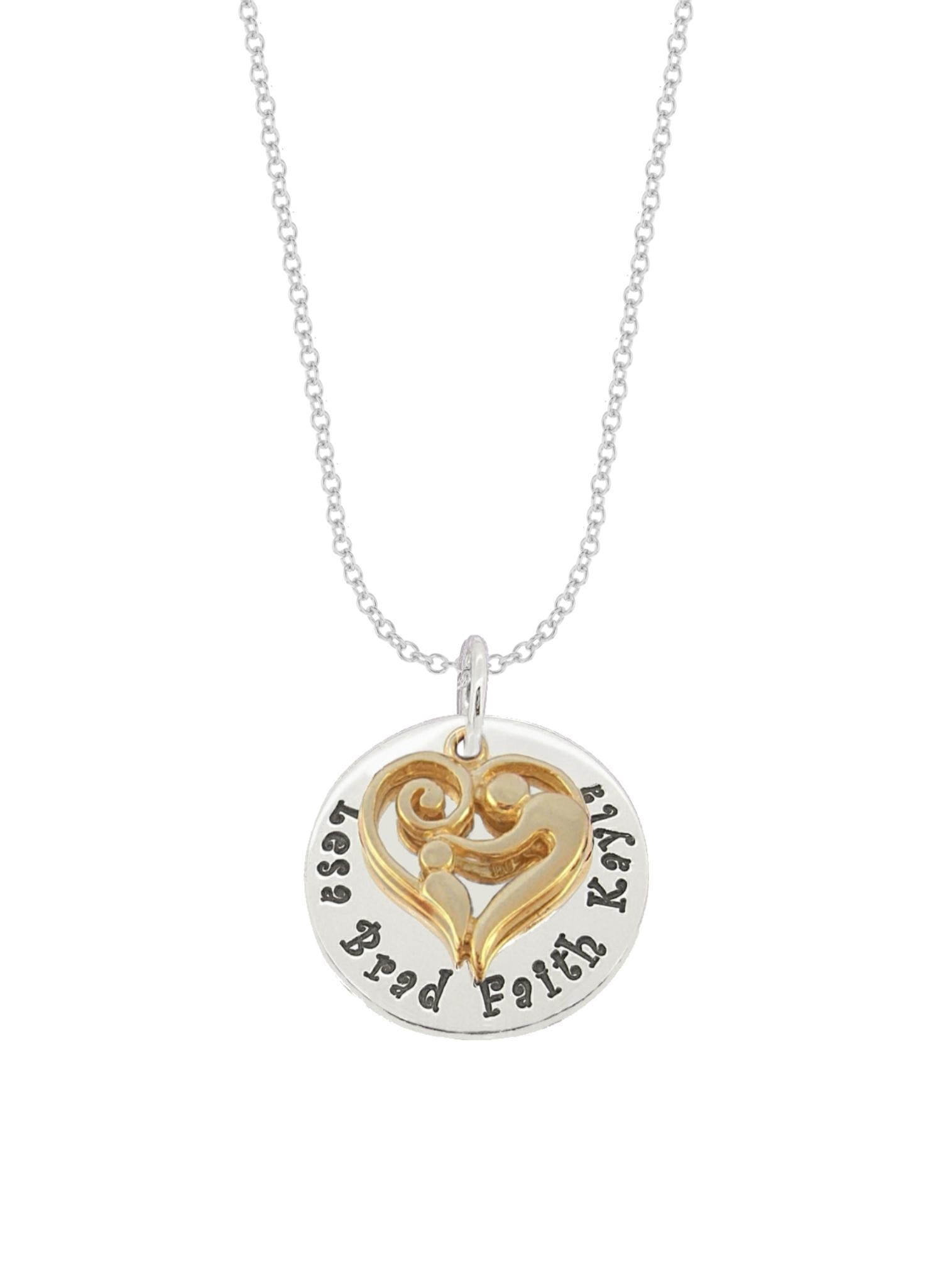 23mm Round Personalised Mother Baby Child Name Pendant Cable Necklace