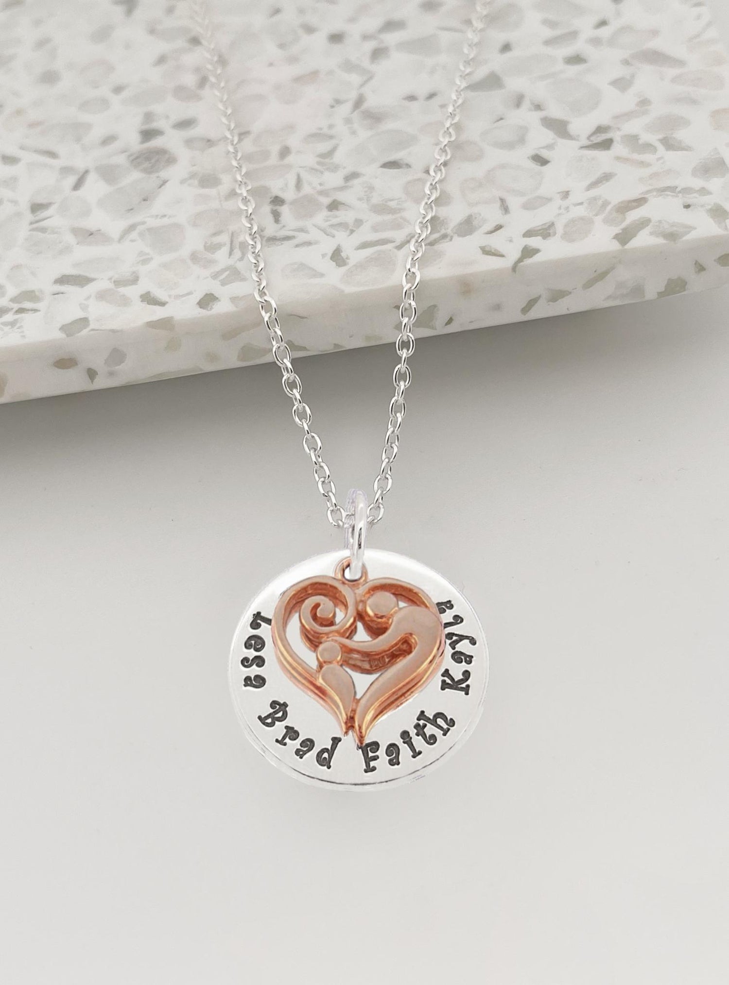 Personalised Mother Baby Name Pendant Cable Necklace in Rose Gold