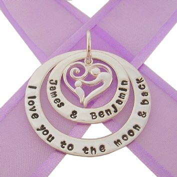 25mm & 38mm CIRCLE OF LIFE PERSONALISED MOTHER BABY HEART NAME PENDANT -25mm-38mm-KB57-70-KB47