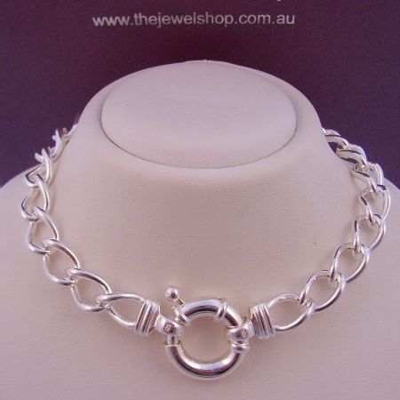 25.5g STERLING SILVER CURB 13mm BOLT RING NECKLACE 45cm