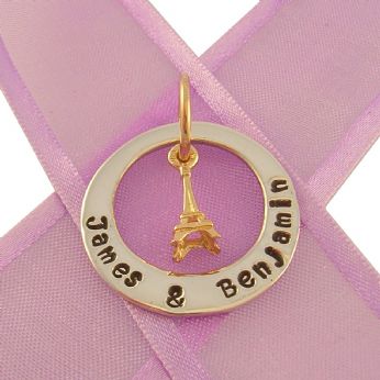 25mm CIRCLE OF LIFE PERSONALISED 9CT GOLD EIFFEL TOWER NAME PENDANT -25mm-KB57-HR993-9Yjr