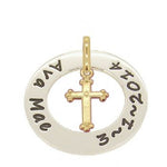 28mm CIRCLE OF LIFE PERSONALISED FAMILY NAME PENDANT & 9CT GOLD CROSS CHARM