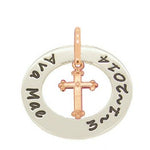 28mm CIRCLE OF LIFE PERSONALISED FAMILY NAME PENDANT & 9CT ROSE GOLD CROSS CHARM
