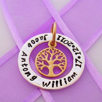 28mm CIRCLE OF LIFE PERSONALISED FAMILY NAME PENDANT 9CT GOLD TREE OF LIFE CHARM -28mm-FP136-KB52-jr9Y