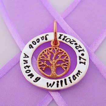 28mm CIRCLE OF LIFE PERSONALISED FAMILY NAME PENDANT 9CT ROSE GOLD TREE OF LIFE CHARM -28mm-FP136-KB52-jr9R