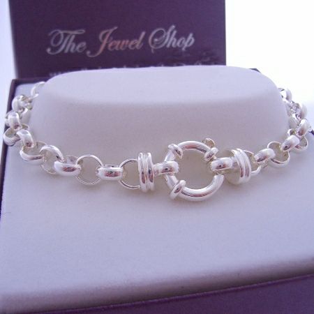 18.9g STERLING SILVER SOLID 7mm BELCHER 14mm BOLT RING BRACELET 21cm