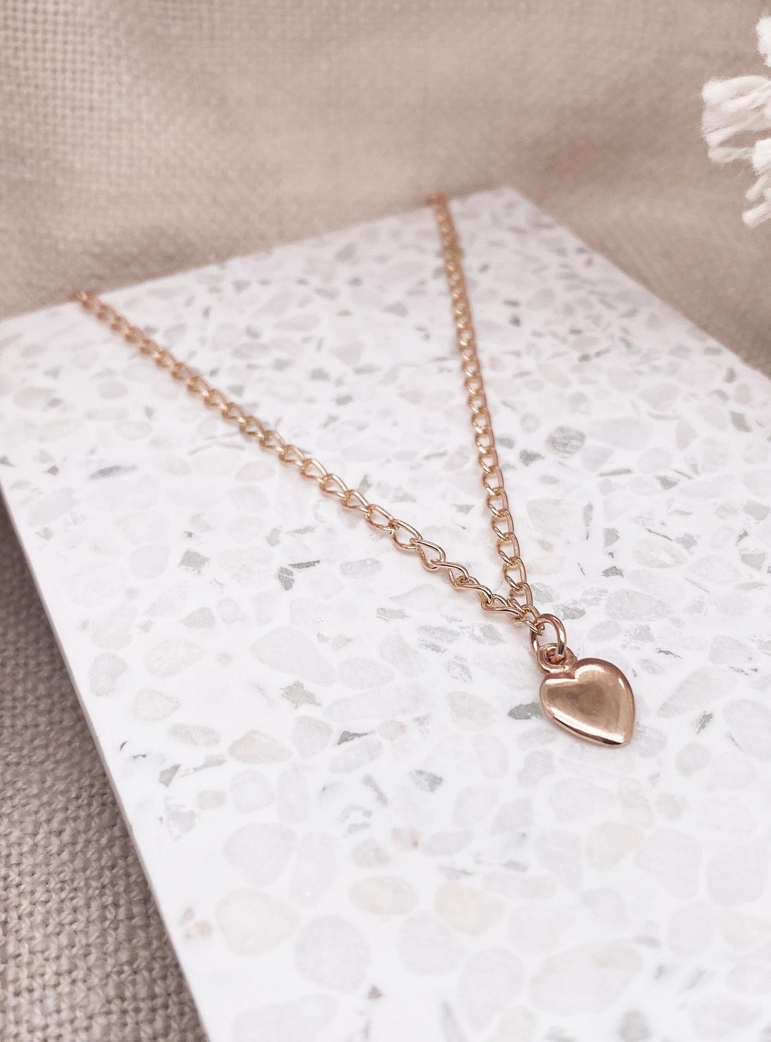 Rose Gold 9ct Heart Charm Curb Chain Anklet