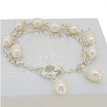 STERLING SILVER TRIPLE ROW BELCHER CHAIN DESIGN FRESHWATER PEARL BRACELET