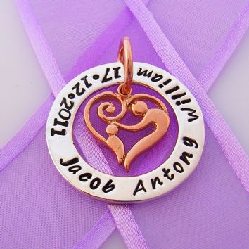 28mm CIRCLE OF LIFE PERSONALISED FAMILY NAME PENDANT 9CT ROSE GOLD MOTHER BABY CHILD CHARM -28mm-FP136-KB47-jr9R