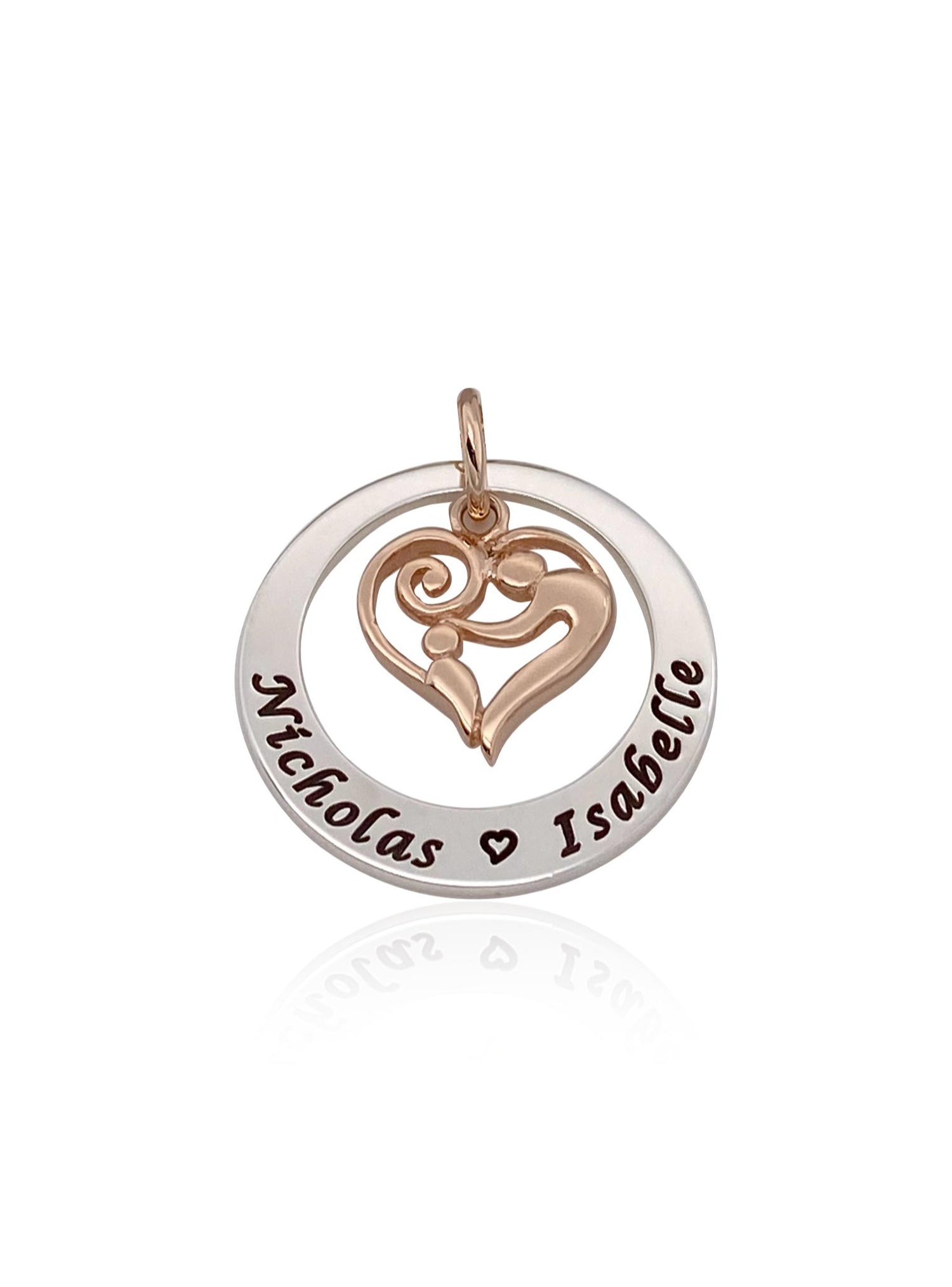 29mm Circle of Life 9ct Rose Gold Mother Baby Love Heart Personalised Family Name Pendant