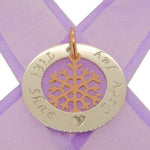 28mm CIRCLE OF LIFE PERSONALISED FAMILY NAME PENDANT & 9CT ROSE GOLD 15mm SNOWFLAKE CHARM -28mm-KB92-9r