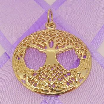 SOLID 9CT YELLOW GOLD 27mm CELTIC TREE OF LIFE CHARM PENDANT - 9Y_HRKB121