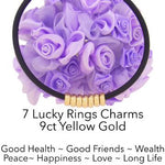 9CT GOLD 7 SEVEN LUCKY RINGS CHARM NEOPRENE NECKLACE