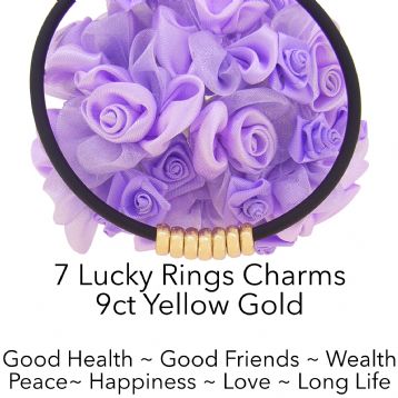 9CT GOLD 7 SEVEN LUCKY RINGS CHARM NEOPRENE NECKLACE