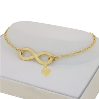 9CT YELLOW GOLD INFINITY SYMBOL DESIGN CHARM PENDANT BRACELET with SWEET LOVE HEART