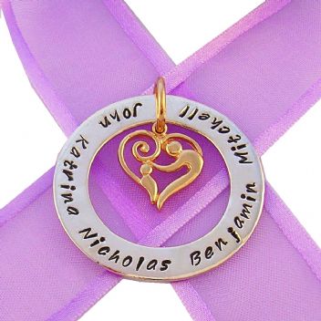 37mm CIRCLE OF LIFE PERSONALISED 9CT GOLD NAME MOTHER BABY CHILD HEART PENDANT -37mm-KB56-KB47-9Y