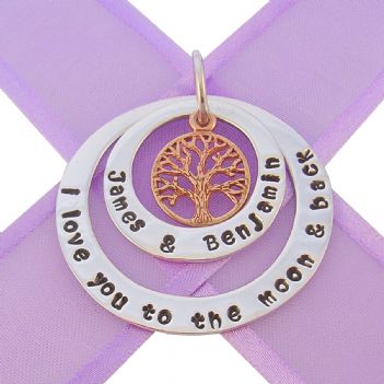 25mm & 38mm CIRCLE OF LIFE PERSONALISED ROSE GOLD TREE OF LIFE NAME PENDANT -25mm-38mm-KB57-70-KB52-9R