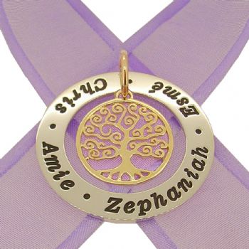 37mm CIRCLE OF LIFE PERSONALISED NAME 9CT GOLD FAMILY TREE OF LIFE PENDANT -37mm-SS-KB123-9Y