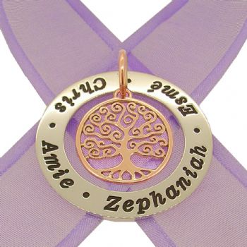 37mm CIRCLE OF LIFE PERSONALISED NAME 9CT ROSE GOLD FAMILY TREE OF LIFE PENDANT -37mm-SS-KB123-9R