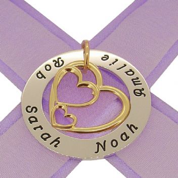 37mm CIRCLE OF LIFE PERSONALISED NAME TRIPLE HEART PENDANT -37mm-SS-KB124-9Y