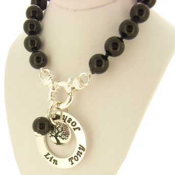 25mm PERSONALISED12mm TREE OF LIFE NAME PENDANT 8mm BLACK ONYX BOLT RING NECKLACE -BLET-25mm-54-706-10583-8mmBlkOnyx