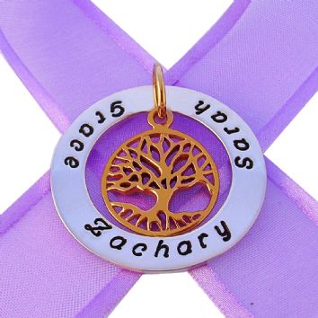 37mm CIRCLE OF LIFE PERSONALISED 9CT GOLD TREE OF LIFE CHARM NAME PENDANT -37mm-KB48 -9Yjr
